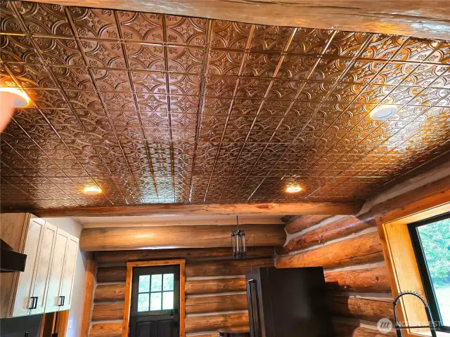 Copper colored tin ceiling