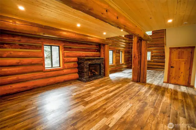 Grand hall dining room with fireplace