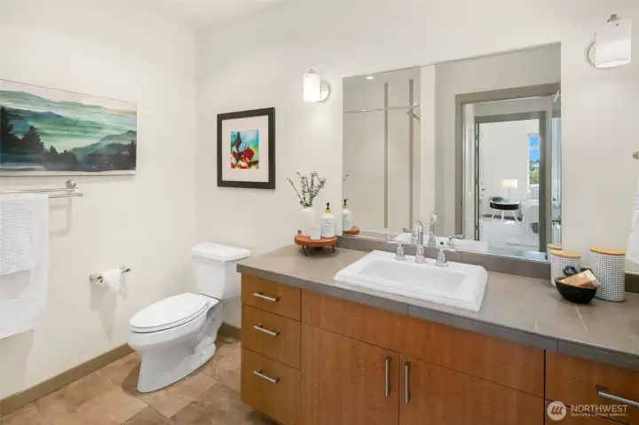 Full size bathroom,Spacious bathroom with plenty cabinets and drawers.