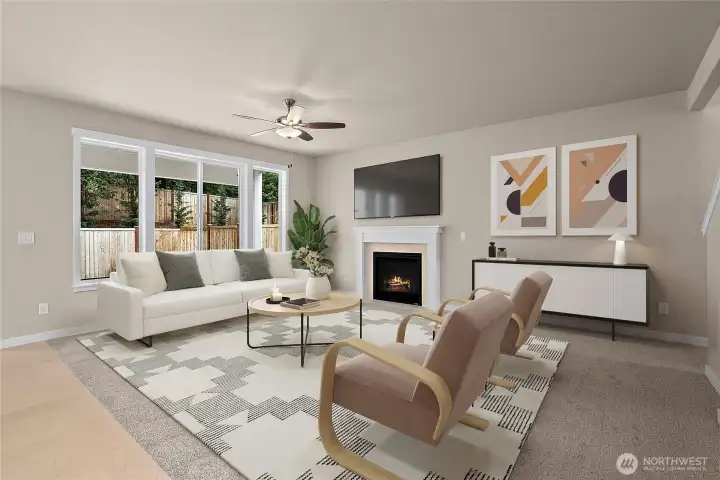 Virtually staged living room for illustration only.