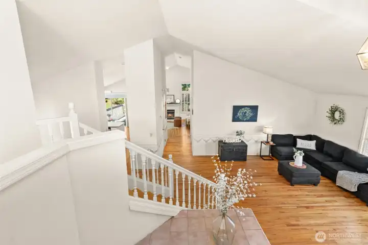 View from upstairs looking into main living room.