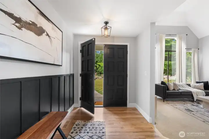 Gorgeous double-door entry with plenty of space for a bench or entry table.