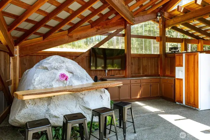 The "Rock" with hand crafted bar, lumber milled from propery The "Rock" with hand crafted bar, lumber milled from propery
