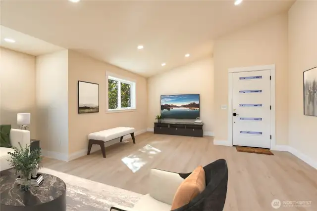 Great room. **Virtually staged
