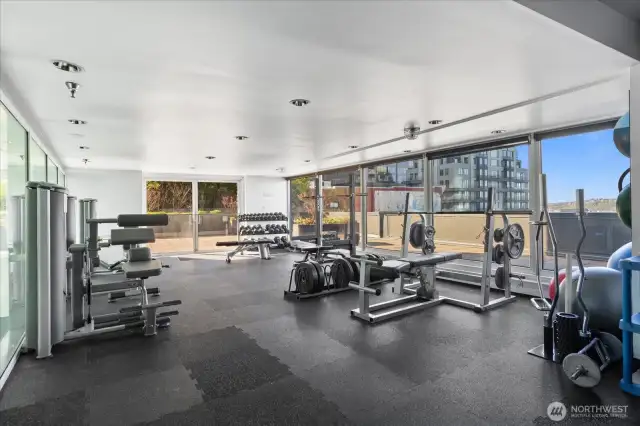 This gym has an outdoor patio...step out and do your jumping jacks or cool off to soft breezes coming directly from the Puget Sound...