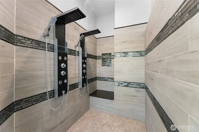 Custom Tile Shower with Dual Rain Showers & Body Sprayers