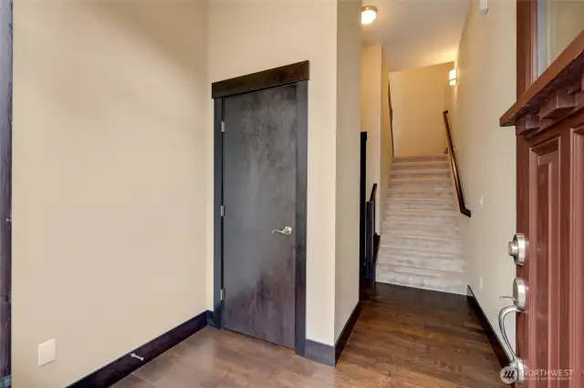 A spacious entryway and hallway storage.