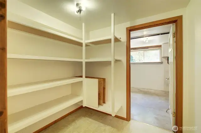 A storage room is on the lower floor, as well.