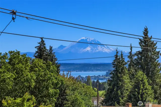 View of Mount Rainier seen from rooftop deck.