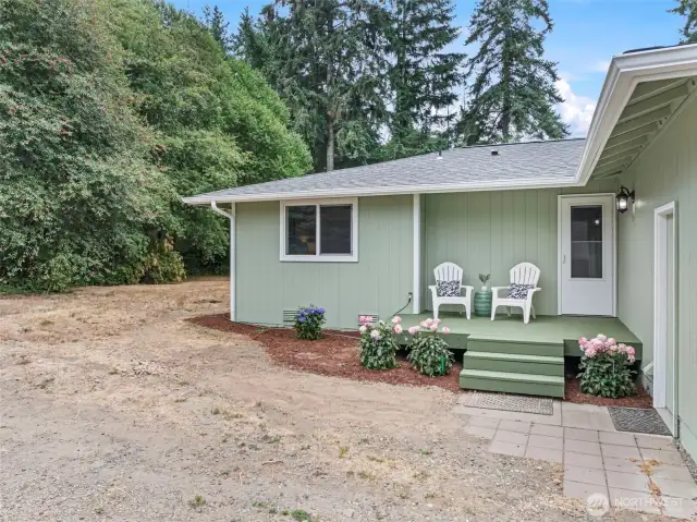 Cute back deck is right off the kitchen.