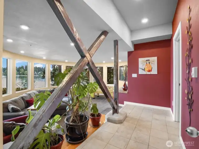 Lower level family room with lake view.