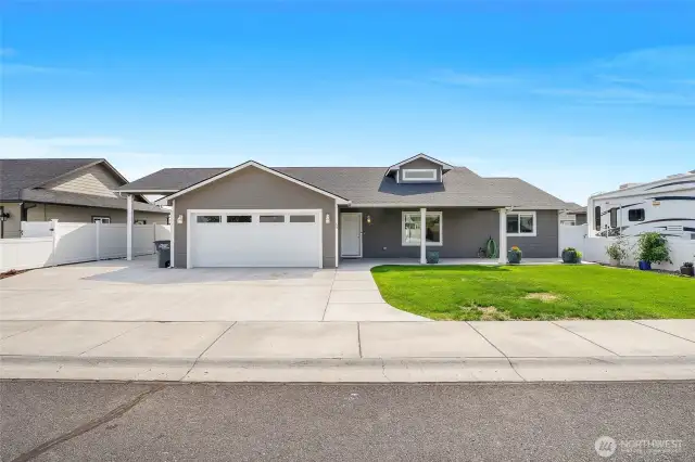 Extra wide driveway for parking.