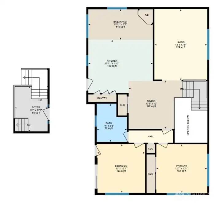 The entry is the split area between the main and lower levels of the home. Unlike most split levels, this entry is quite spacious and open!