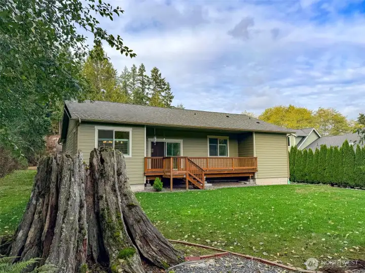Level back yard for lawn games, gardening and relaxing.