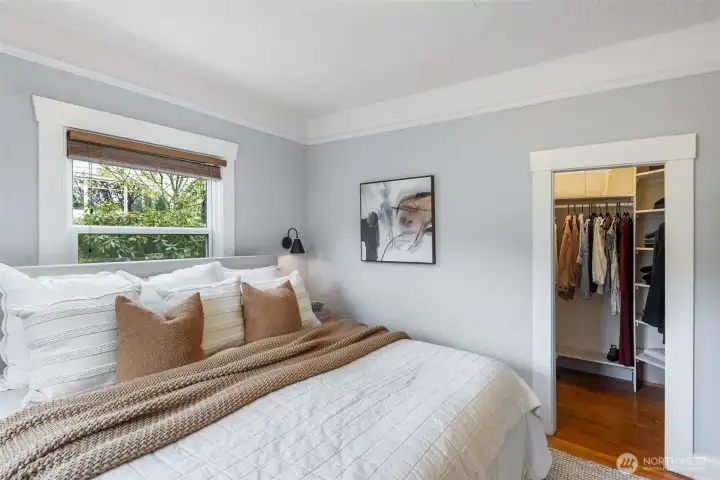 This large bedroom has room for a king-sized bed and boasts a walk-in closet