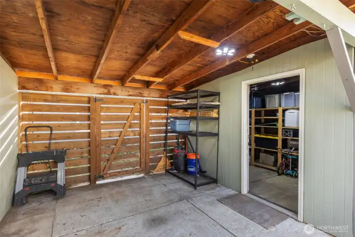 Covered storage, plus a shed big enough for bikes