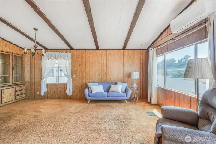 Large living area with vaulted ceilings