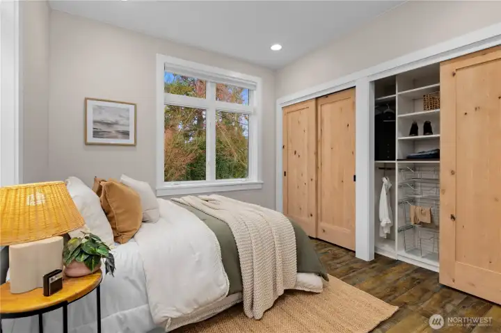 Bedroom #2; large closet with custom built ins