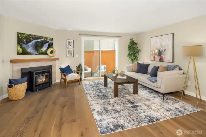 Relax in front of a fire to enjoy watching your big screen TV