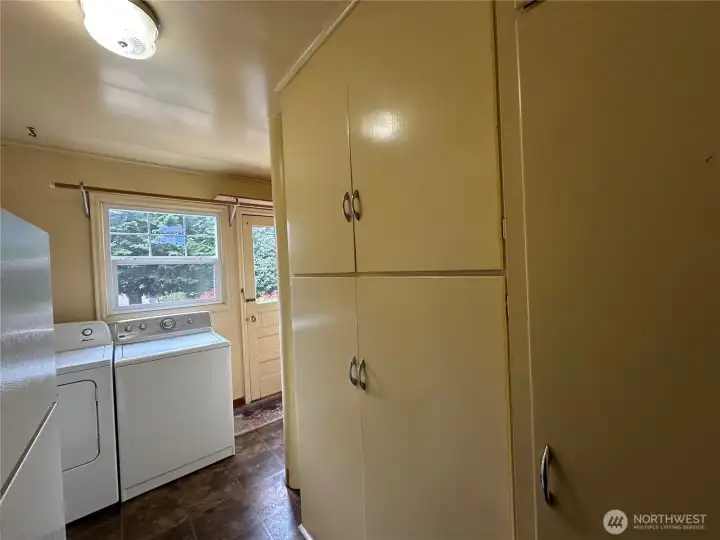 Laundry room and door to backyard.
