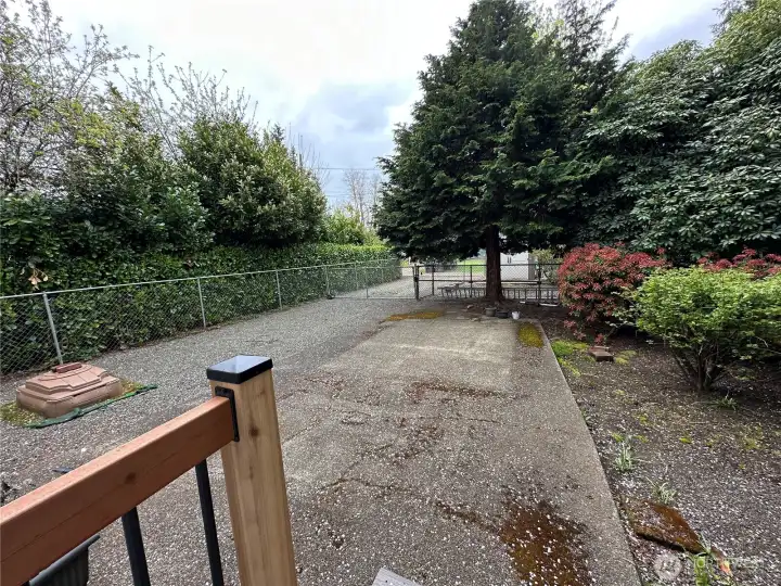 Back patio and alley in the back of the house