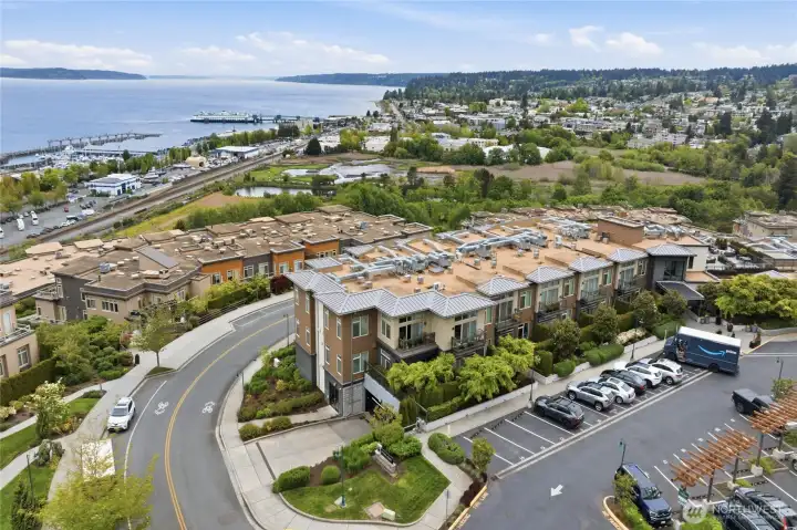 A stunning aerial view of the 50 Pine Street community overlooking the Edmonds-Kingston ferry terminal, with scenic waterfront views, neighborhood charm, and the energy of Puget Sound in the background. A stunning aerial view of the 50 Pine Street community overlooking the Edmonds-Kingston ferry terminal, with scenic waterfront views, neighborhood charm, and the energy of Puget Sound in the background.
