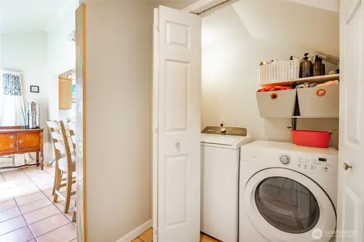 Just off kitchen is utility area & laundry closet