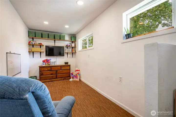 Extra permitted finished room by laundry area behind kitchen - great flex room