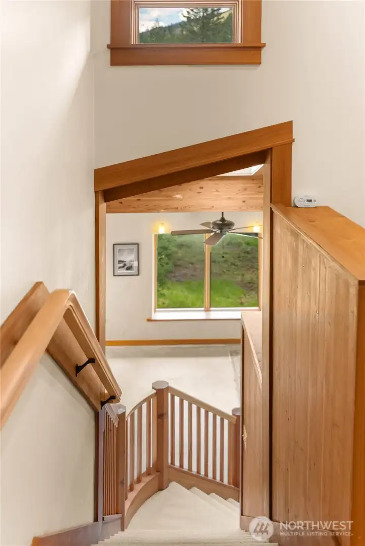 Stairs leading to living area. Stairs leading to living area.