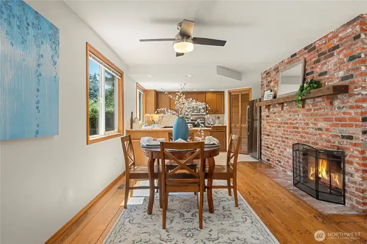 Fireside dining area for cozy winter evenings.