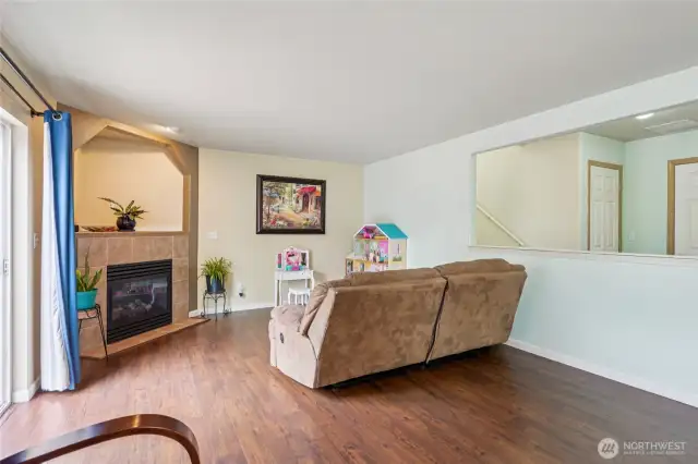 Family room with gas fireplace.