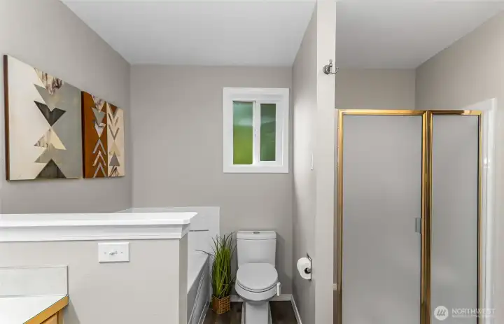 Separate shower in primary with great space
