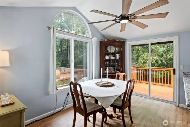 Eat in kitchen provides lots of natural light and leads to the brand new deck.
