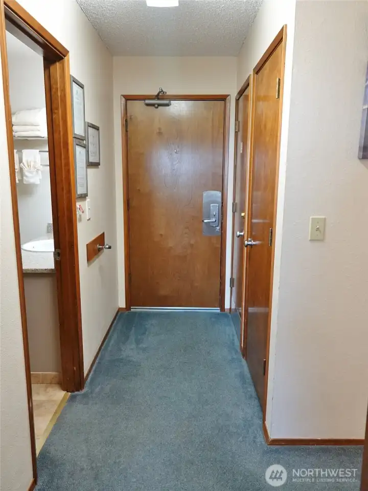 Entry.   (Door on left is the bathroom. Door on right is the locked owner's closet.)