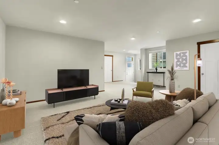 There's so much space in this family room! Virtually staged.