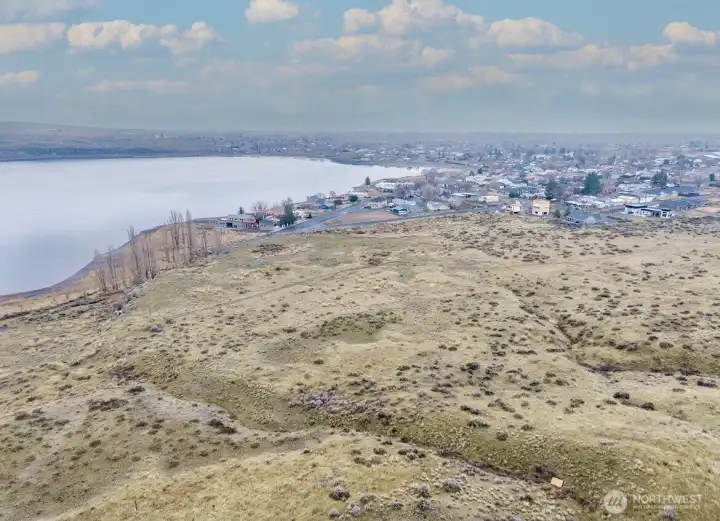 Aerial drone shot of the southeast view of the property.