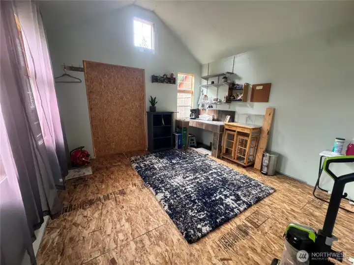 A view of one of the two rooms in the 12 x 24 foot Shed. It's wired with power.