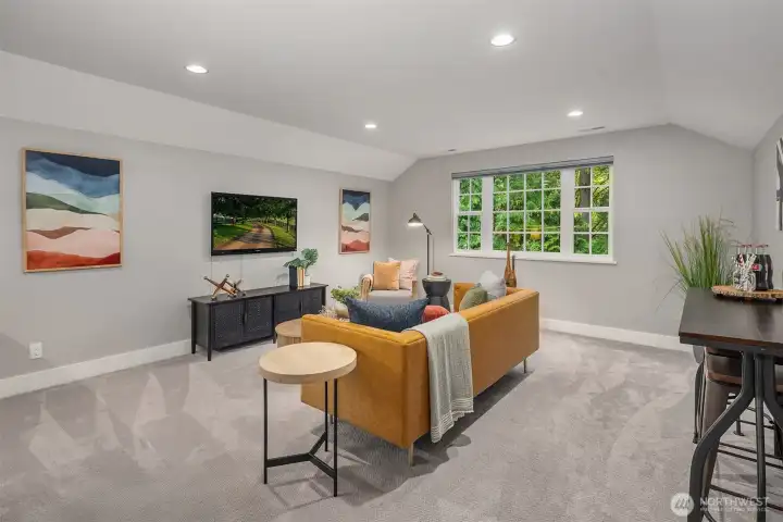 Bonus room with recessed lighting, plush carpet, large windows, and a flexible layout that adapts to however you live