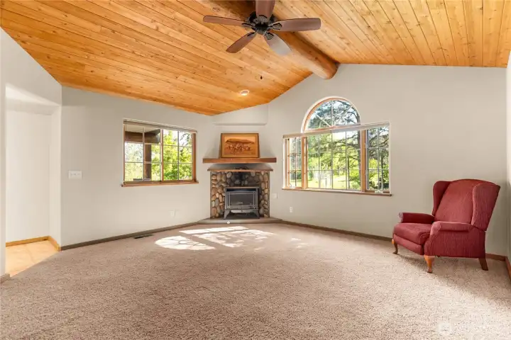 Primary Bedroom with propane fireplace.