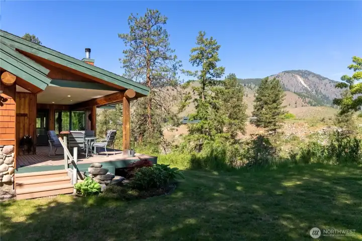 Covered deck area on northen end of the house stays cool all day long.