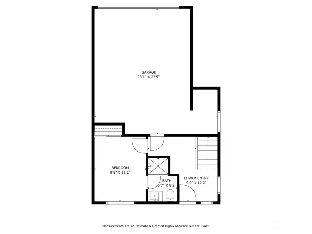 Floorplan Lower/Garage level. Garage, bedroom with attached 3/4 bath and  backyard entry