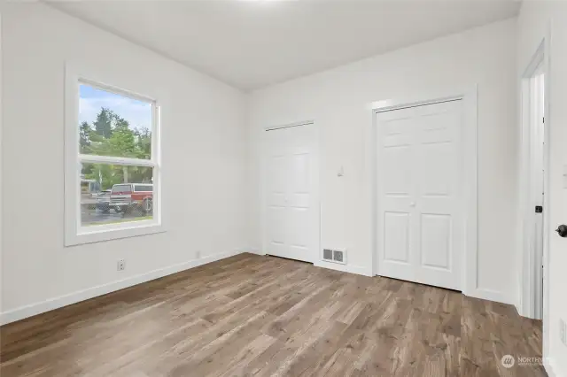 Double closets in the primary bedroom.