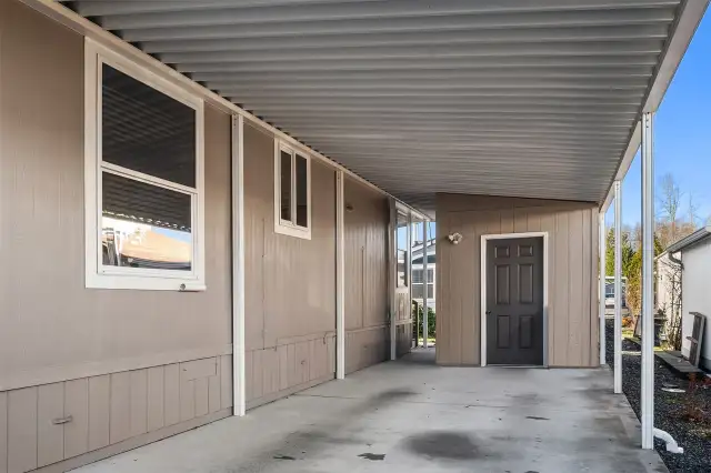 Tandem Carport with Storage Shed