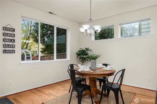 sprawling kitchen/dining area flows seamlessly out to the back patio and into the large living room!