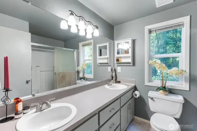 Generous Primary Ensuite 3/4 Bathroom w/ Walk-In Shower.