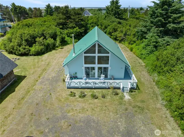 Aerial of home, metal roof & hardie siding