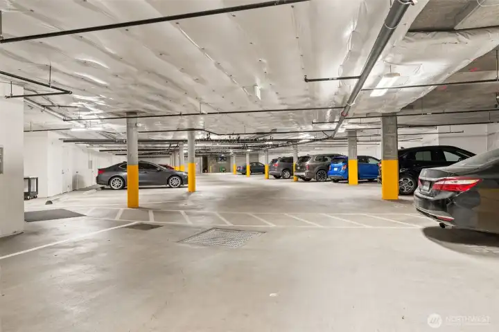 Gated garage. This unit comes with 2 assigned parking spaces + 2 storage lockers.