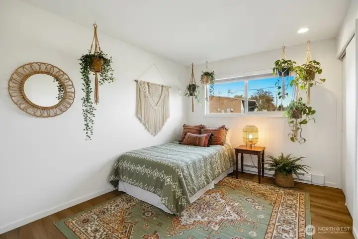 Virtually staged bedroom.