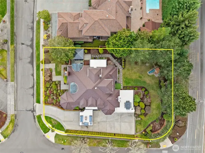 Aerial view of the corner lot.