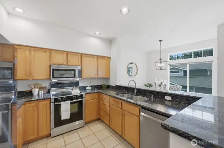 Kitchen opens up to dining room and living room